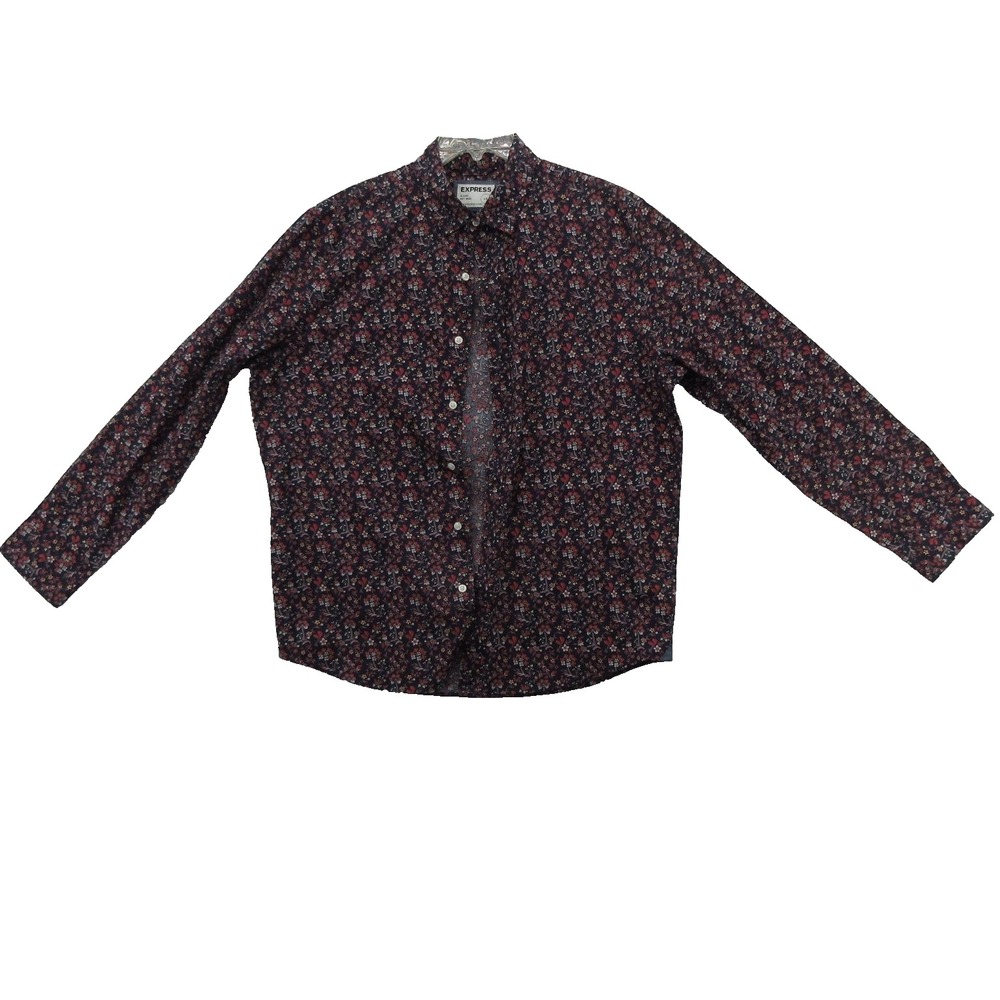 Express Shirt Mens Large Blue Floral 100% Cotton Long Sleeve Button Up Casual
